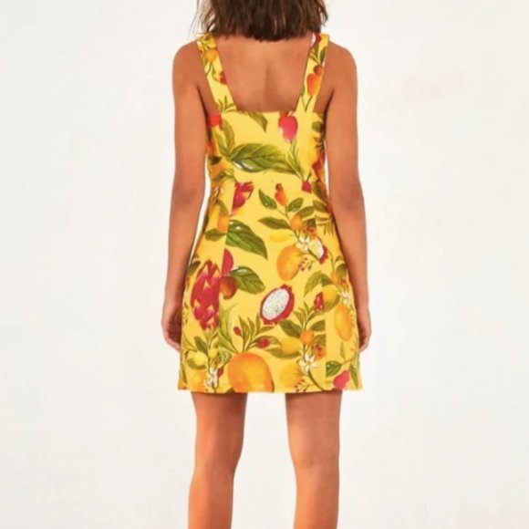 FARM Rio Size XS Yellow Sleeveless FRUIT LOVERS Linen Mini Dress - Picture 2 of 5